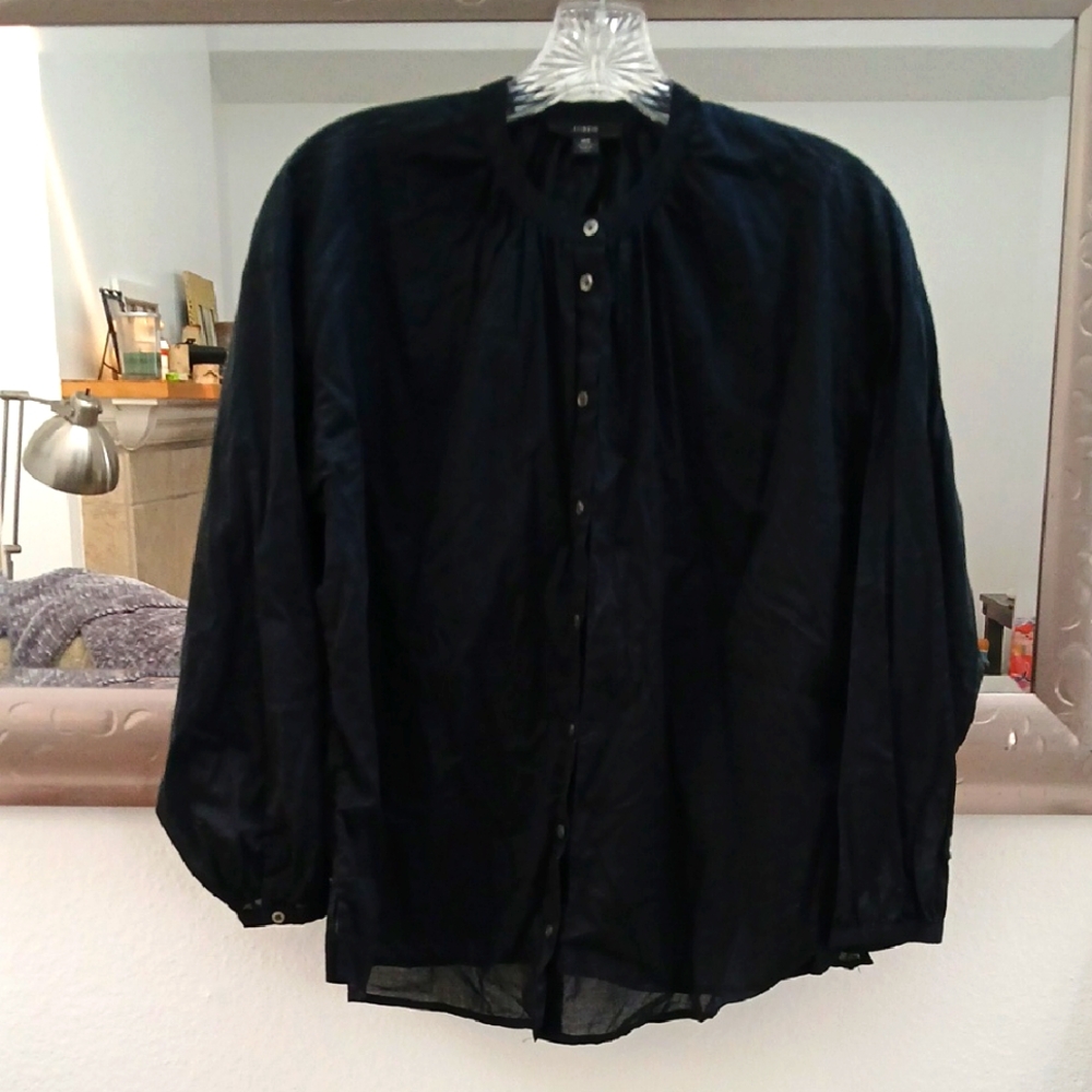 J. Crew Black Lightweight Relaxed Fit Semi Sheer Blouse